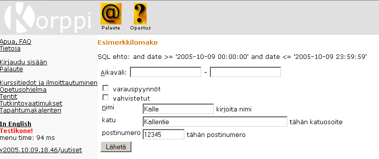 Example how to use forms in Korppi-coding